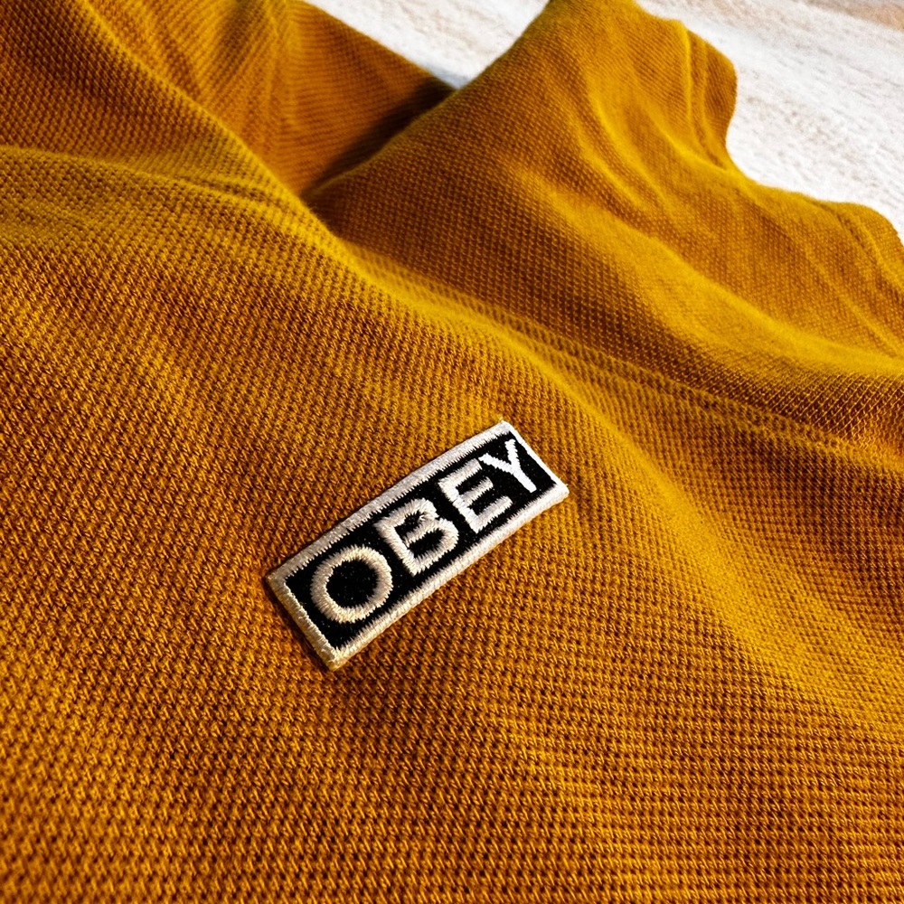 Obey Mustard Mini Dress with Leopard Collar - Picture 3 of 6